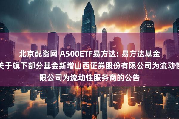 北京配资网 A500ETF易方达: 易方达基金管理有限公司关于旗下部分基金新增山西证券股份有限公司为流动性服务商的公告